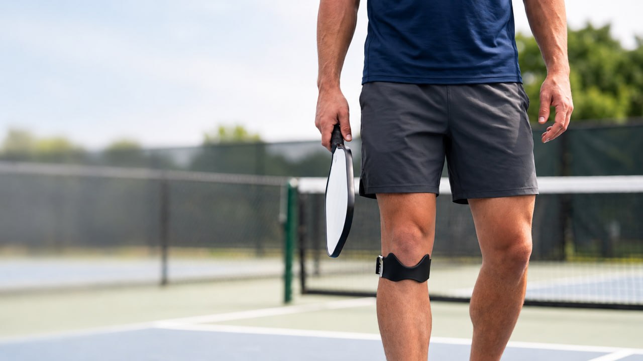 CourtBrace Pro knee support brace worn while walking